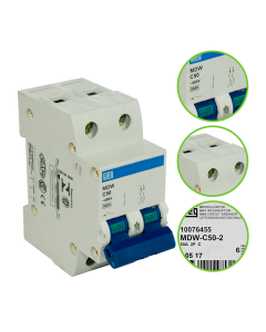 Disjuntor Bipolar 50A Curva C Weg C50 Mini DIN 5kA MDW * 1