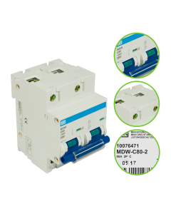 Disjuntor Bipolar 80A Curva C Weg C80 Mini DIN 5kA MDW * 1