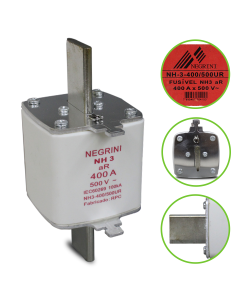 Fusivel NH Ultra Rapido aR 400A Negrini NH 3 400 500 UR EP 1