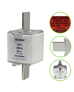 Fusivel NH Ultra Rapido aR 500A Negrini NH 3 500 500 UR 1
