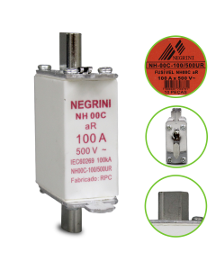 Fusível NH Ultra Rápido aR 100A Negrini NH 00C 500VCA EP 1