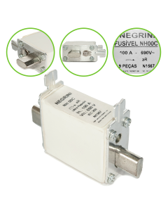 Fusivel NH Ultra Rapido aR 100A Negrini NH 00C 690VCA EP 1