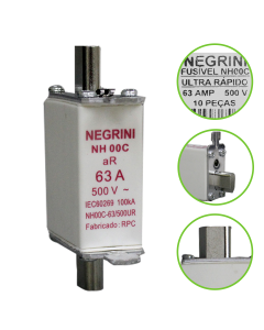Fusivel NH Ultra Rapido aR 63A Negrini NH 00C 63 500 UR 1