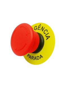 Botão de Emergência Tipo Cogumelo com Placa de Identificação